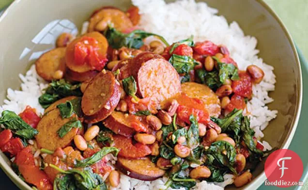 Spicy Turkey Sausage With Black-Eyed Peas and Spinach