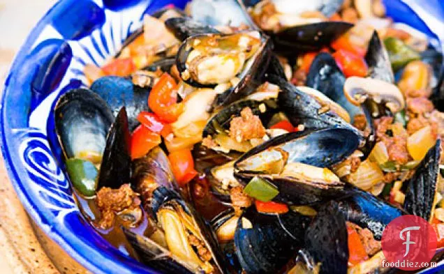 Mexican Mussels with Sausage, Mushrooms, and Chiles