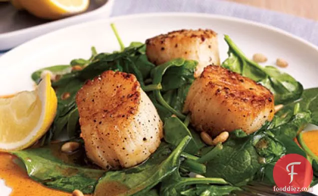 Scallops with Spinach and Paprika Syrup