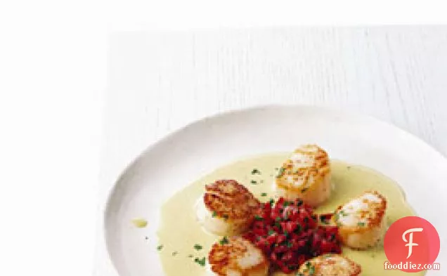 Sea Scallops with Corn Coulis and Tomatoes