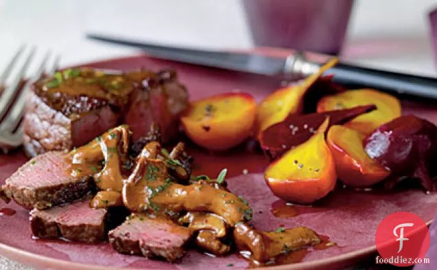 Sumac-Dusted Bison with Chanterelle Sauce and Beets
