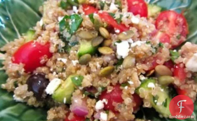 Skinny Quinoa Salad With Tomatoes, Cukes, Olives And Herbs