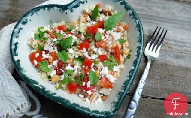 Herbed Quinoa With Turkey, Shrimp, Chick Peas, Cucumber And Feta