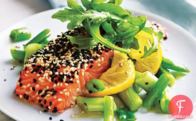 Sesame Salmon with Green Onions and Lemon