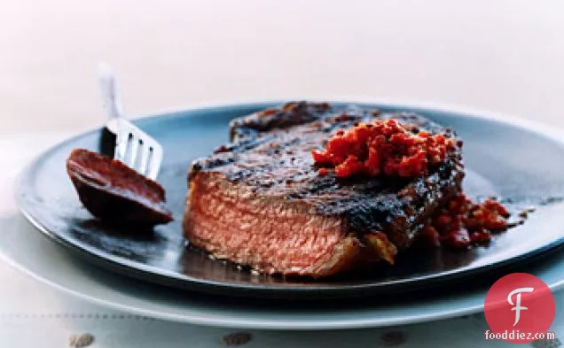 Rib-Eye Steaks with Harissa-Style Relish