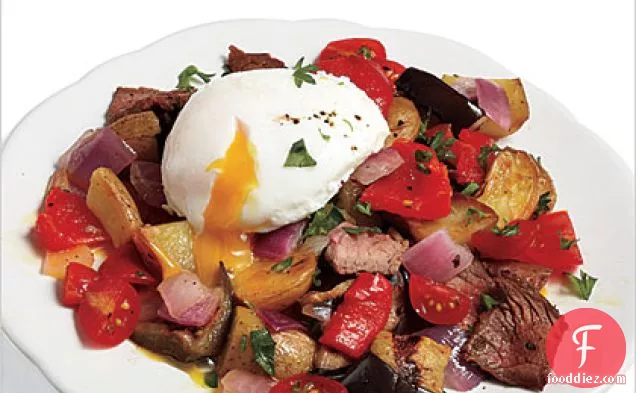Steak Hash with Poached Eggs