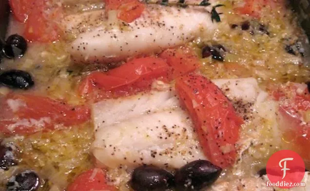Cod With Leeks, Tomatoes & Olives