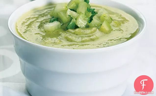 Zucchini and Avocado Soup with Cucumber Salsa