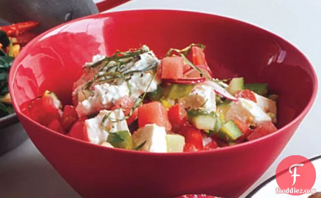 Chopped Veggie Salad With Watermelon And Feta Cheese