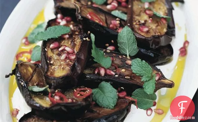 Grilled Eggplant With Lemon, Yogurt, Pomegranate And Mint