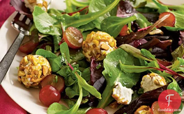 Spring Salad with Grapes and Pistachio-Crusted Goat Cheese