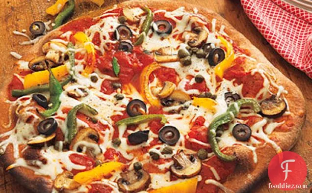 Mushroom, Pepper, Olive and Capers Pizza
