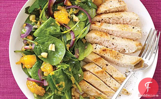 Wilted Spinach Salad with Chicken and Mandarin Oranges
