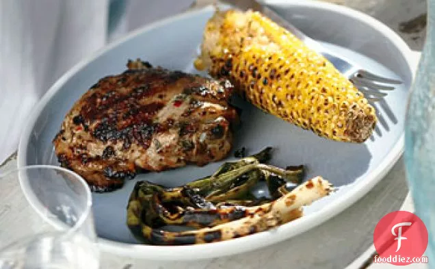Grilled Spicy-Citrus Chicken Thighs with Corn and Green Onions