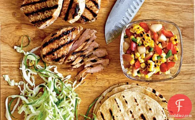 Grilled Pork Tacos with Summer Corn and Nectarine Salsa
