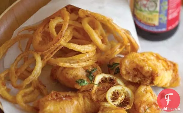 Beer-battered Cod and Onion Rings