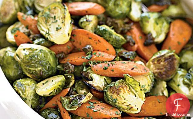 Roasted Brussels Sprouts With Crispy Capers and Carrots