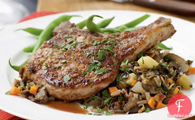 Walnut-Crusted Pork Chops with Autumn Vegetable Wild Rice