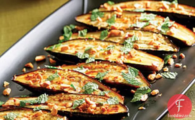 Roasted Eggplant With Chiles, Peanuts & Mint