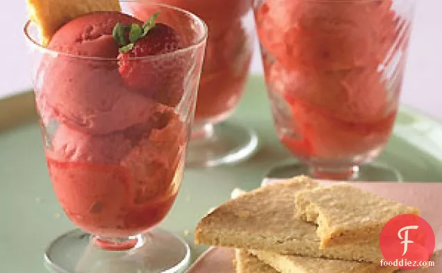 Fresh Strawberry Sorbet with Shortbread Cookies