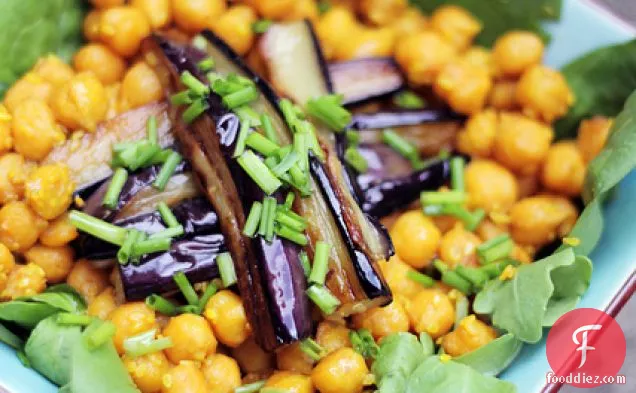 Middle East Salad - Fried Aubergine And Chickpeas