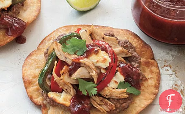 Turkey Tostadas with Spicy Cranberry-Chipotle Sauce