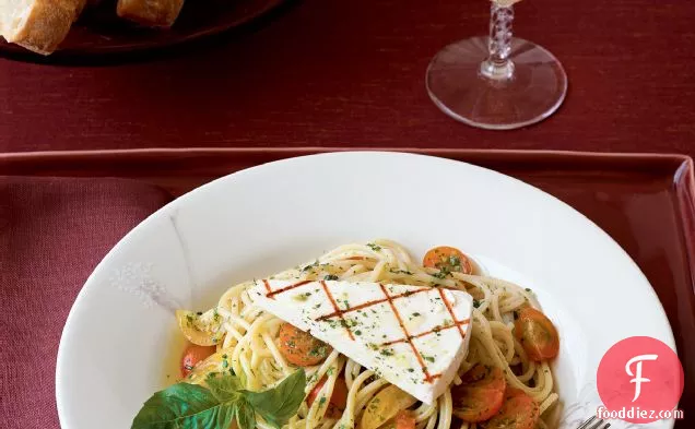 Spaghettini with Pesto Tomatoes and Grilled Eggplant