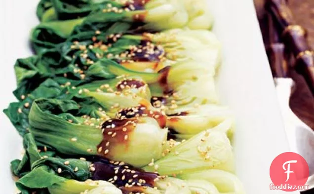 Pan-Steamed Asian Greens with Shiitake Sauce