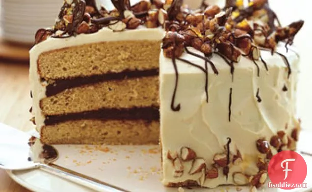 Almond Praline Cake with Mascarpone Frosting and Chocolate Bark