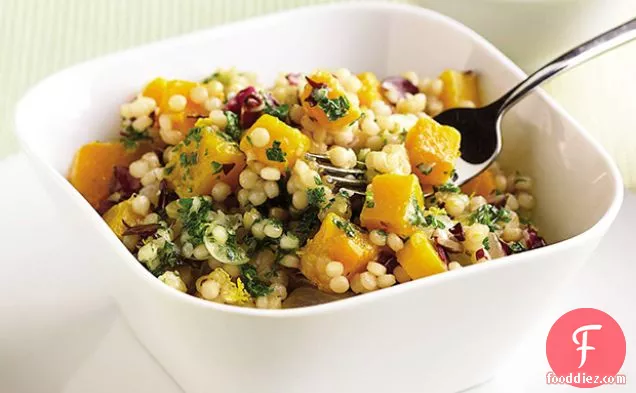 Israeli Couscous Risotto with Squash, Radicchio, and Parsley Butter