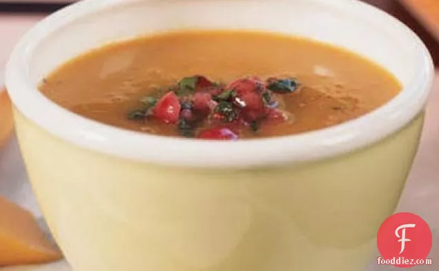 Carrot and Sweet Potato Soup with Cranberry Relish