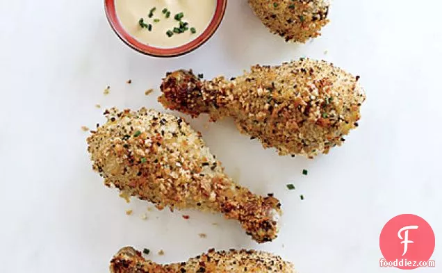 Panko-Crusted Chicken Drumsticks with Honey-Mustard Dipping Sauce