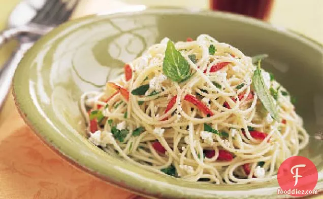 Mixed-Herb Pasta with Red Bell Peppers and Feta