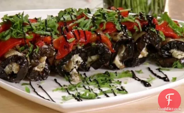 Grilled Eggplant Roulade with Balsamic Glaze