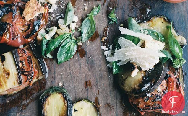 Grilled Eggplant and Tomatoes with Parmesan-Basil Crumbs