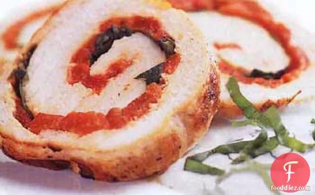 Grilled Pepper, Basil, and Turkey Roulade with Basil Sour Cream Sauce