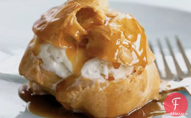 Cream Puffs with Ice Cream and Caramel