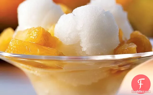 Vanilla Bean Sorbet with Pineapple Topping