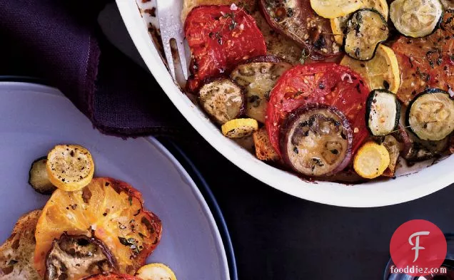 Crisp Tomato, Zucchini and Eggplant Bread Gratin