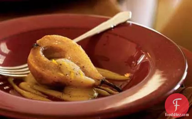 Warm Caramelized Pears with Clove Zabaglione