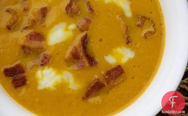 Pumpkin Soup With Bacon And Blue Cheese