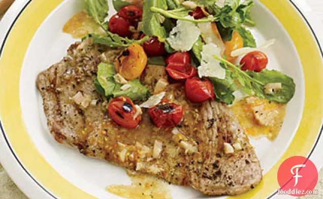 Veal Scallopine with Charred Cherry Tomato Salad