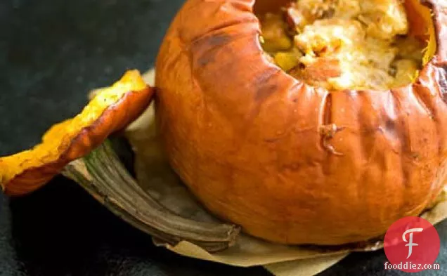 Stuffed Pumpkin With Cheese, Bacon And Chipotle Chiles