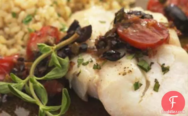 Roasted Cod With Warm Tomato Olive Caper Tapenade Recipe