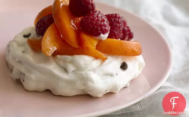 Chocolate Chip Pavlovas With Raspberries and Apricots