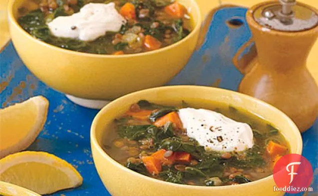 Lemony Lentil Soup with Spinach