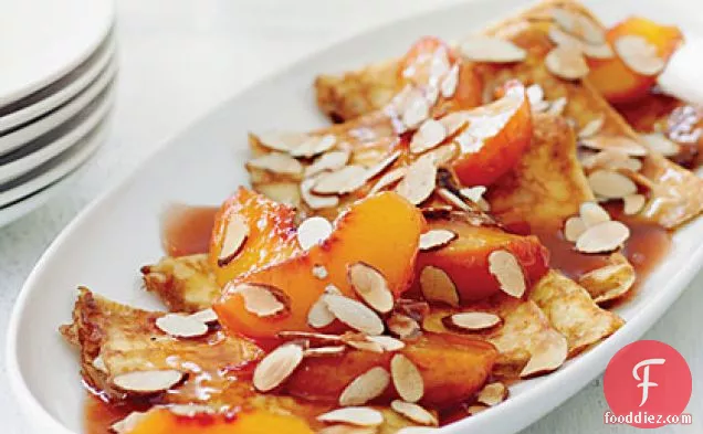Crêpes with Warm Cognac Peaches and Almonds