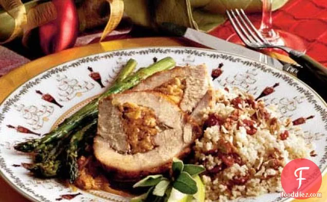 Spiced-and-Stuffed Pork Loin With Cider Sauce