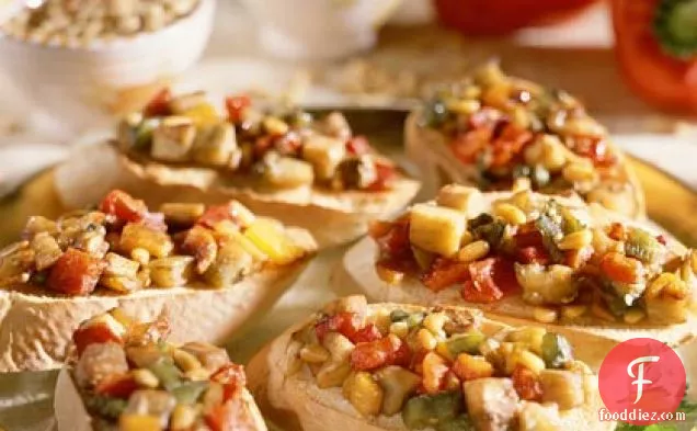Crostini With Roasted Vegetables and Pine Nuts