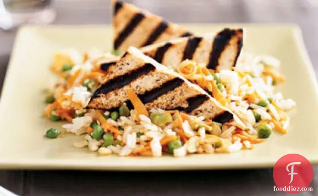 Orange-Glazed Tofu Triangles with Sesame Rice